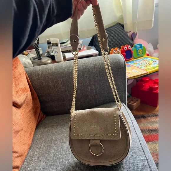 Suede taupe crossbody/shoulder leather bag - Picture 5 of 5